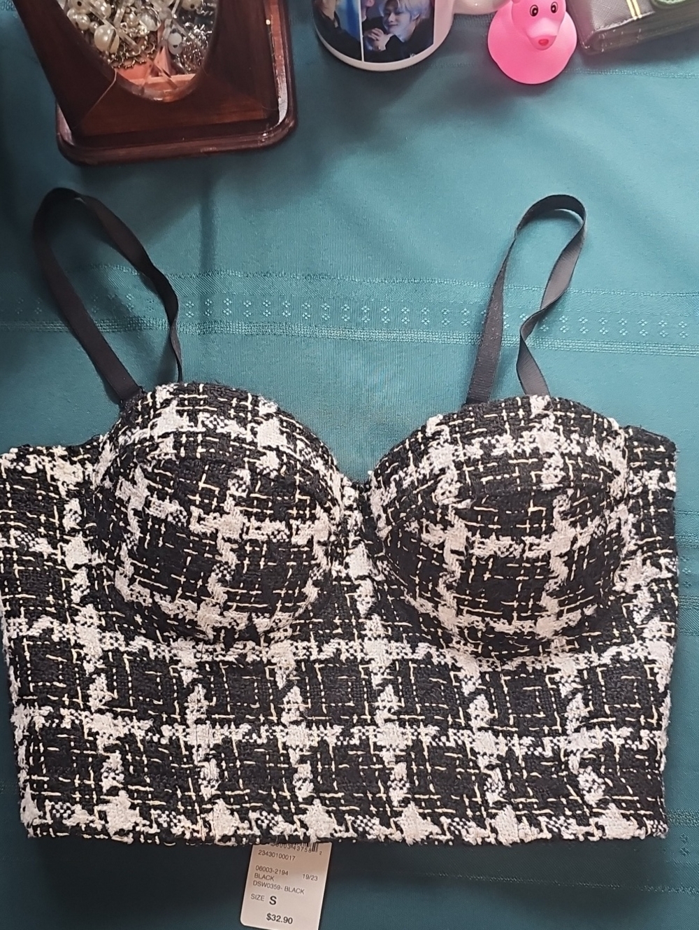 Black & White Tweed Bustier Crop Top